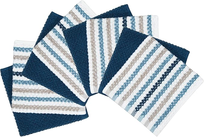 Bumble Dish Cloths 8-Pack, Cotton Kitchen Towels, 12"x12" Blue Wide Stripes | 430 GSM Soft Dish Towels for Kitchen, Highly Absorbent & Durable Kitchen Rags for Washing Dishes