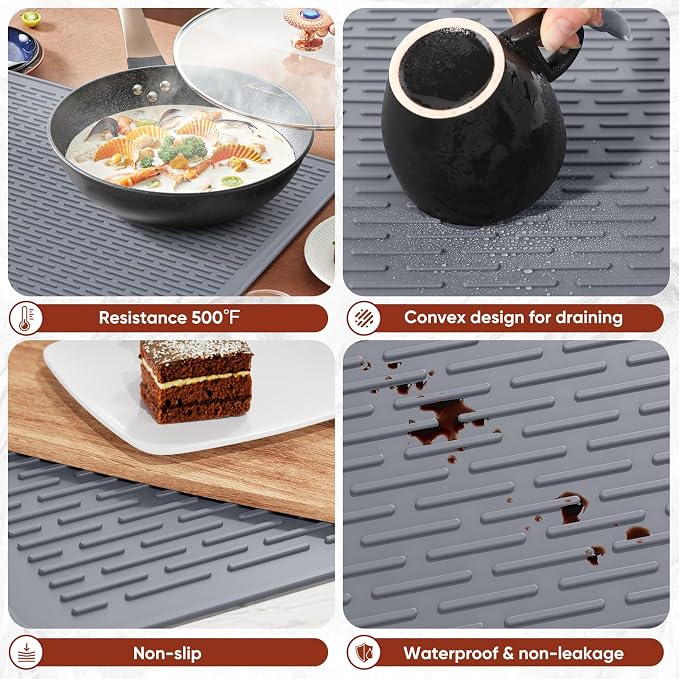 Stove Top Covers for Electric Stove, Glass Cooktop Protector 30''L x 21''W | Waterproof Foldable Anti-Slip Heat Resistant Induction Silicone Stove Mat, Camper RV Stovetop Cover, Kitchen Dish Drying Mat