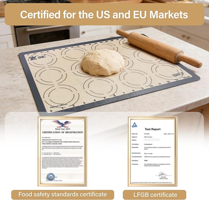 2 Pack Silicone Baking Mats, 11.6" x 16.5" Each, 0.7mm Thick, Food Grade Non-Stick Reusable Baking Mats & Baking Sheet Liners for Cookies, Macarons, Bread, Pizza & Pastry