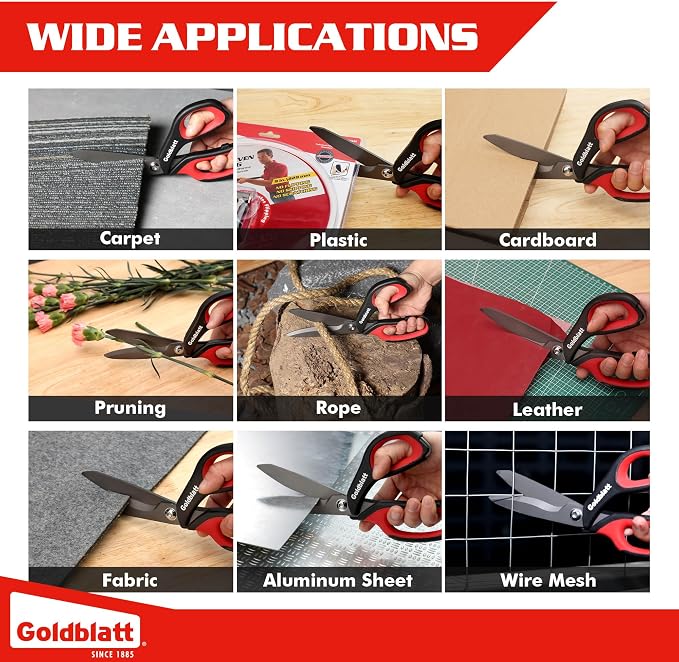 Goldblatt 10-Inch Heavy Duty Scissors, Multipurpose Shop Scissors | Curved Titanium Blades and Serrated Edge for Easy Cutting of Aluminum Sheets, Pruning, Rope and Leather