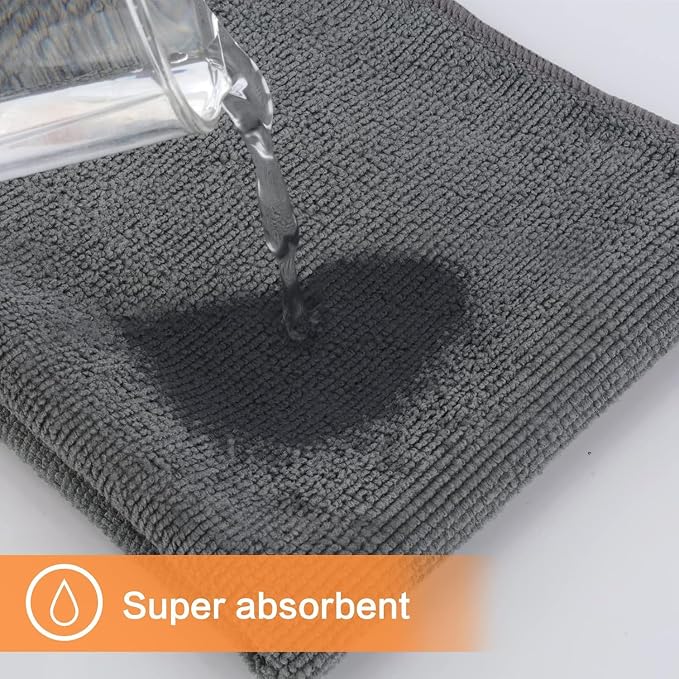 Dish Cloths for Washing Dishes with Scrub Side, Microfiber Dish Rags | Dual-sided microfiber dish cloths with scrubber for stuck-on food, quick dry kitchen washcloths 20 Pack, 8" x 8 Inch Gray