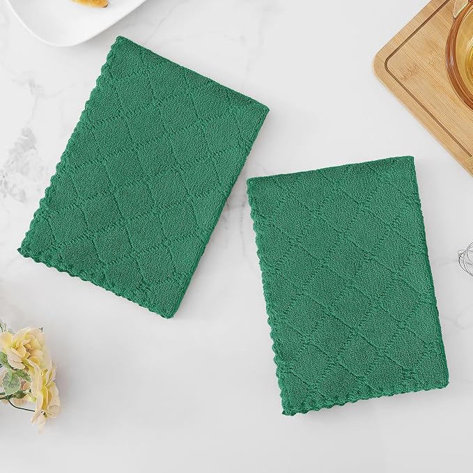 Homaxy 12 Pack Super Soft Absorbent Dish Cloths, 13" x 19", Dark Green | Coral Velvet, Nonstick Oil Fast Drying Microfiber Cleaning Cloth, No Lint Dishcloths for washing and drying