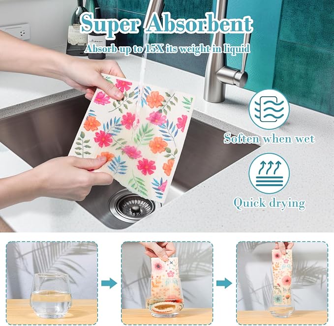 Lucomb Sedish Dishcloth (8 Pack-Colorful Florals)