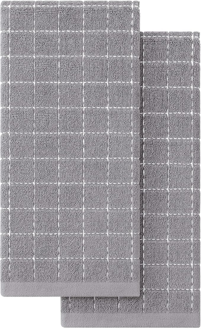 Homaxy 100% Cotton Terry Kitchen Towels, 2 Pack, Light Grey | Ultra Soft and Absorbent Dish Towels for Kitchen, Suitable for Drying and Washing Dishes