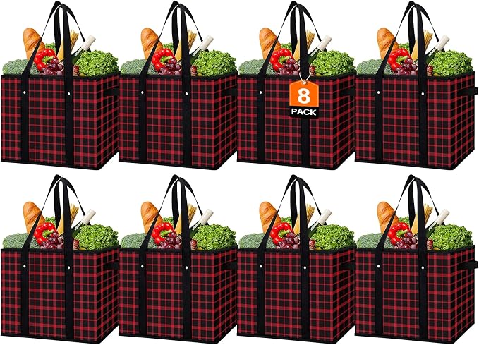 Reusable Grocery Bags 8 Pack, Foldable & Water Resistant Shopping Bags | Large Grocery Tote Bag Water Resistant Shopping Bags Foldable Grocery Bag for Clothes,Shoes and Picnic