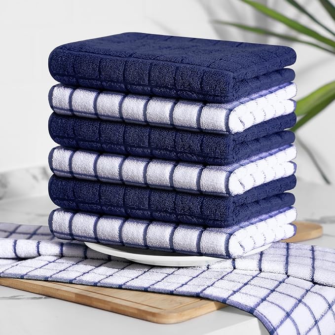 Homaxy Large Premium Cotton Kitchen Towels 16"x 28", 12 Pack, Dusty Blue | Natural Ring Spun 390 GSM Dish Towels, Super Absorbent Terry Kitchen Hand Towels, Soft Tea Towels with Hanging Loop