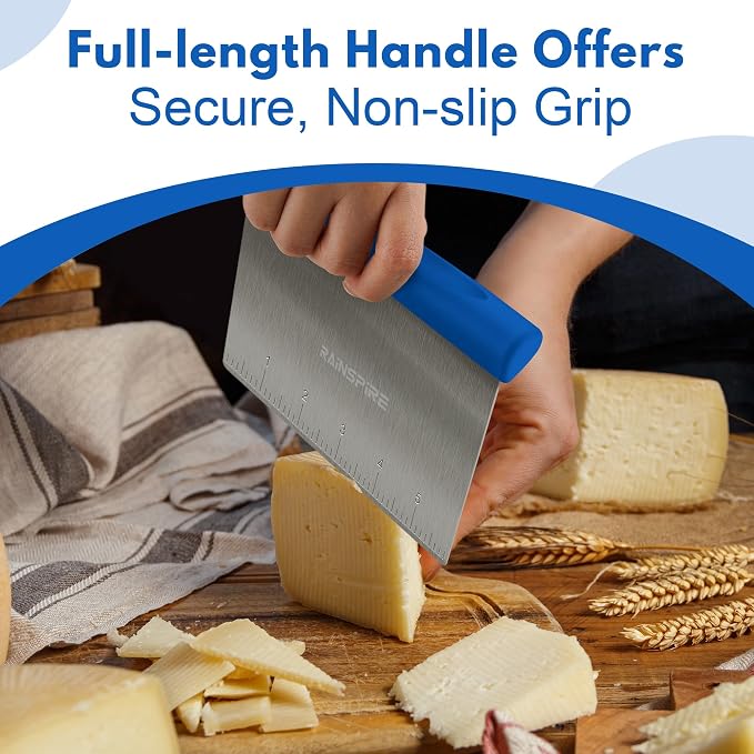 Upgraded 304 Stainless Steel Multi-Purpose Bench Scraper with Measurement Marks, Dishwasher Safe, Dough Cutter for Pizza, Bread and Cookie Dough Vegetable Chopper, Baking Supplies, Dark Blue