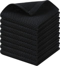 Kitinjoy 100% Cotton Waffle 8-Pack Kitchen Towels, 12" x 12", Black | Ultra Absorbent, Super Soft, lightweight, Quick Drying Dish Rags for Washing Dishes