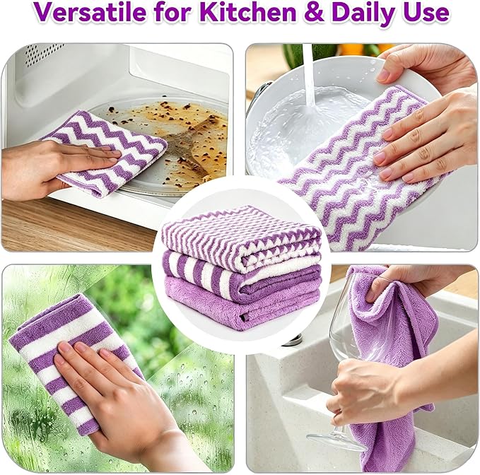 Microfiber Cleaning Cloths, 6 Pack Purple Kitchen Towels | 13.5x29 Inch, Ultra Soft Super Absorbent, Lint Free Dish Towels with Hanging Loop, Reusable for Household Cleaning