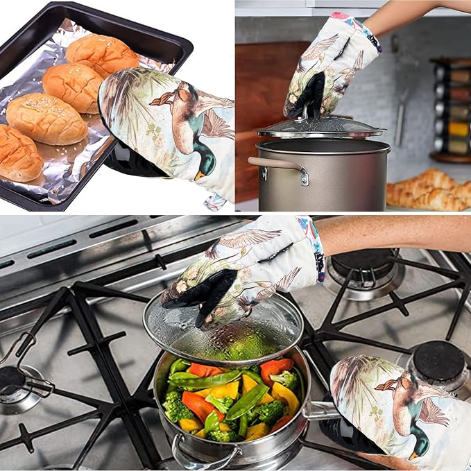 Alselo Mini Oven Mitts 2-Pack Set,Silicone Little Kitchen Gloves | Heat Resistant with Non-Slip Grip and Soft Quilted Cotton Lining for Safe Backing Cooking Barbecue (Darkgray, Duck,2)