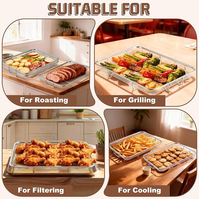 P&P CHEF 15.4 Inch Air Fryer Basket for Oven, Air Fryer Rack, 3 Pieces | Food-grade Stainless Steel Air Fryer Accessories for Frying Cooking Baking Roasting, Ideal for Fried Food, Dishwasher Safe