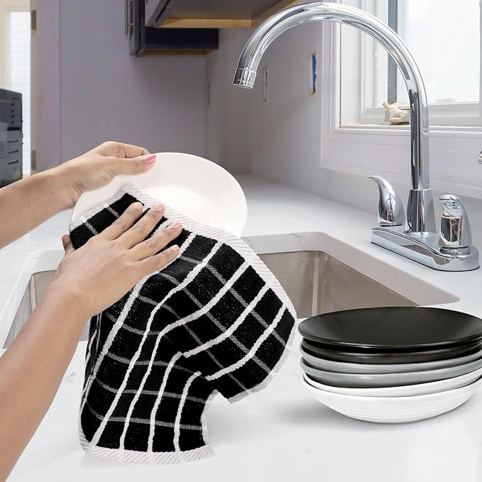 Urban Villa Kitchen Towels Cotton Dish Towels 12”x12” (Set of 6) Black White