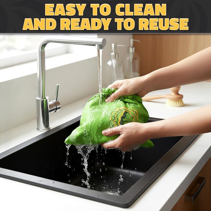Lettuce Keeper Bag for Refrigerator, Reusable 3-Layer Foil Lining | Breathable Produce Storage Bags with Drawstring - Keeps Salad Greens Fresh | Sturdy, Washable, for Lettuce, Fruits, Veggies