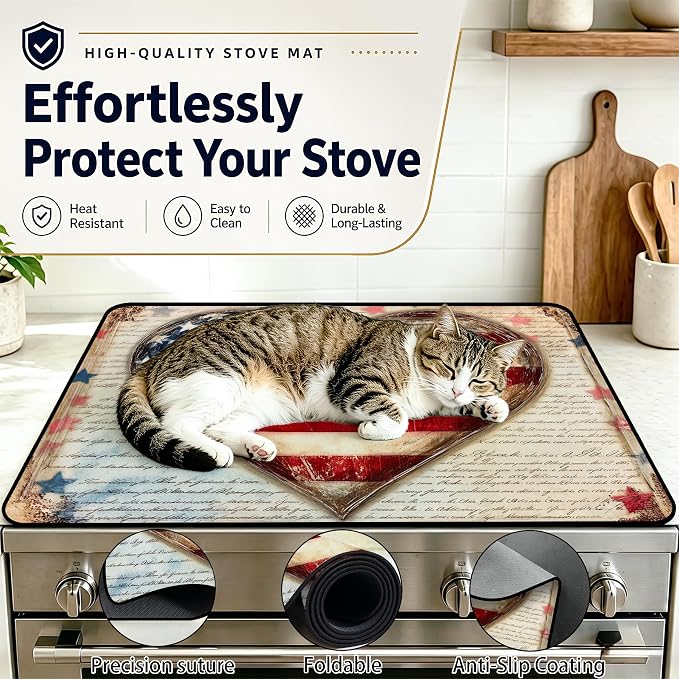 Patriotic Electric Stove Top Cover | Heat Resistant Glass Cooktop Protector for Kitchen Ceramic Countertops, Multiuse Stove Cover and Dish Drying Mat