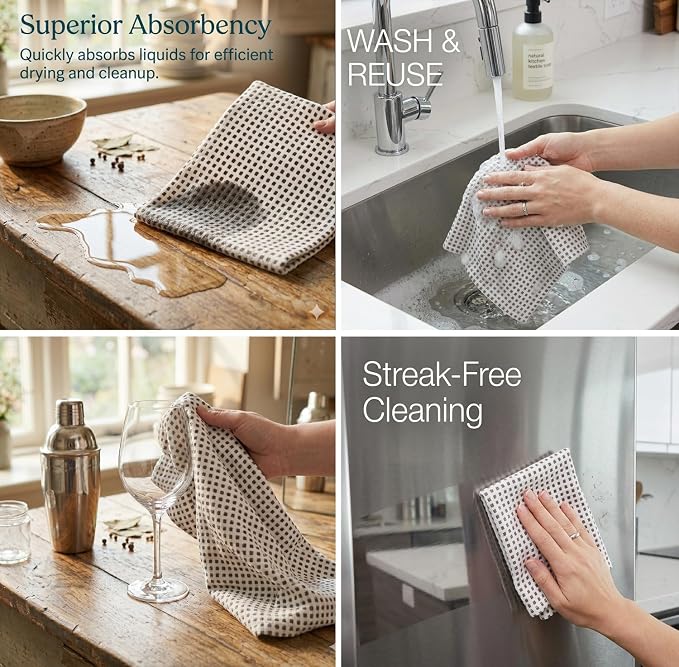 Urban Villa Kitchen Towels Cotton Dish Towels 20”x30” (Set of 6) Grey White