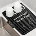 TIKNIK Silicone Dish Drying Mat for Kitchen Counter, Black-1pc, 20" x 15" | Heat Resistant & Non-Slip Dish Drain Pad with Built-In Drain, Dishwasher Safe, Quick-Dry, Hangable & Roll-Up for Storage