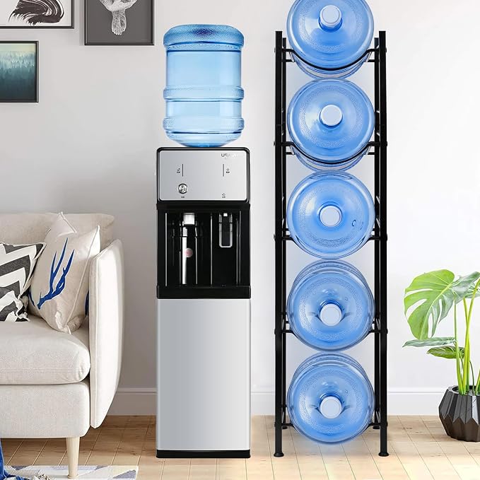 Klvied 5-Tier 5 Gallon Jug Rack, Heavy Duty | For 5 gal cooler jugs, kitchen/office/living room, floor standing, holds 5 bottles