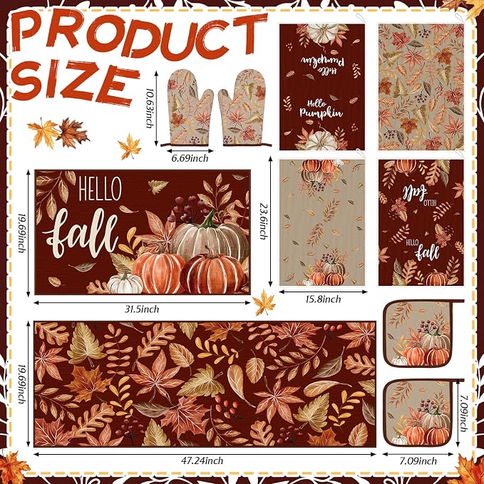 Fourluoo 10 Pcs Kitchen Dish Towels Rugs Oven Mitts and Pot Holders Set Farmhouse Kitchen Decor Set for Women Mom Daughter Gift Cooking Baking Grilling(Antique Color,Maple Leaf, Pumpkin)