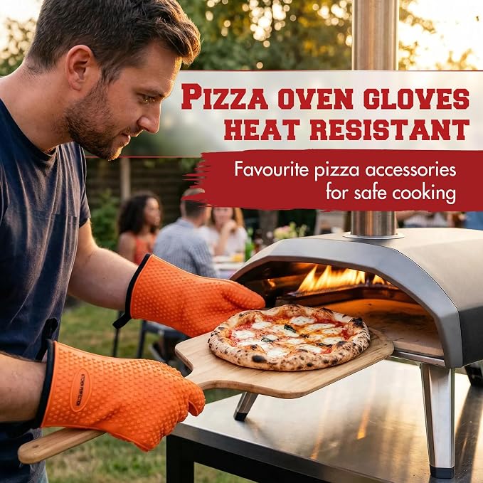 Kitchen perfection Silicone Pizza Oven Gloves - Heat Resistant Oven Mitts | Waterproof, 5-Finger Design For A Better Grip, for Outdoor & Indoor Pizza Ovens, Compatible with Ooni, Ninja, Gozney & More