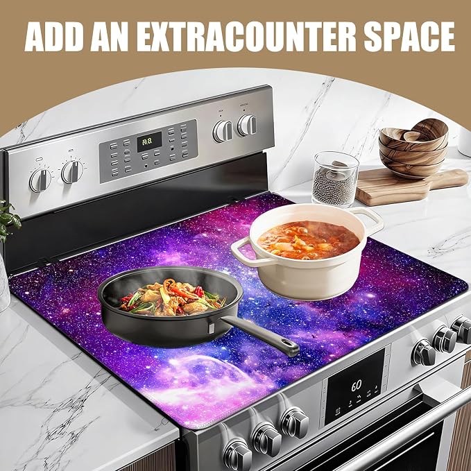Purple Galaxy Space Stove Top Covers for Electric Stove, Electric Gas Stove Pad Heat Resistant Range Cooktop Protector for Home Decor Kitchen 28"x20"