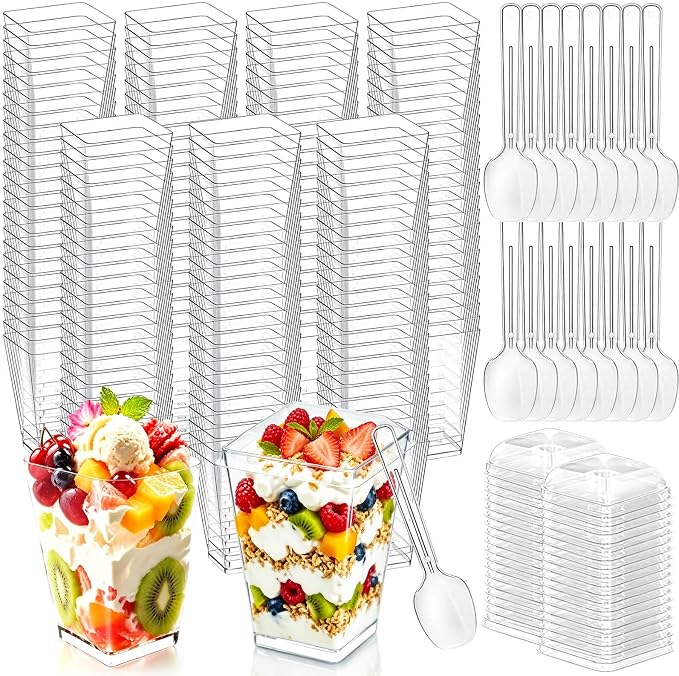 450 Pack Plastic Dessert Cups with Lids and Spoons, 5 oz Mini Dessert Cups | Clear Yogurt Cups with Lids, Small Appetizer Cups for Fruit Party Pudding Shooter