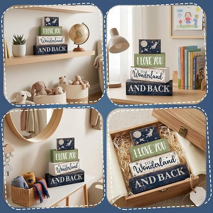 Lineshading 4 Pcs Wooden Farmhouse Block Signs Tiered Tray Decor, Newborn | Rustic Table Decor for School, Beach, Travel Themes, Christmas Sunflower Displays, Farmhouse Gift Signs for Home Tray