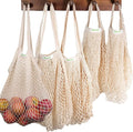 meetall Netted Tote Bags for Grocery, Reusable Cotton String Market Mesh Bags with Sturdy Handle - Eco Friendly Washable Produce Storage, 5 Pack 2 Sizes Off White