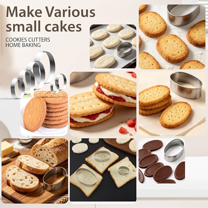 6 PCS Oval Cookie Cutter Set - Cookie Cutters (1.5-4 Inch), Stainless Steel Set for Baking, Cookies, Biscuits & DIY - Durable Oval Plaque Cutters for Holiday & Daily Use