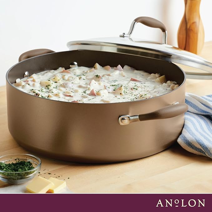 Anolon Advanced Home Hard-Anodized Nonstick Wide Stockpot with Lid, Soup Pot, 7.5-Quart, Bronze