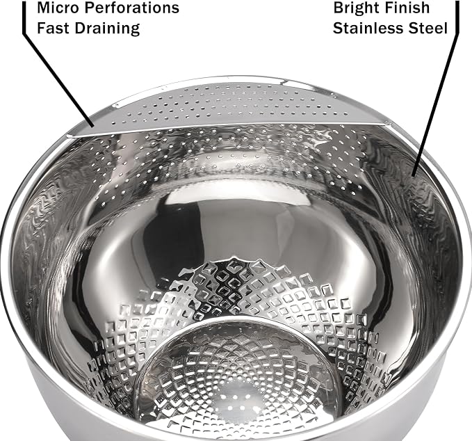 Rice Washing Bowl with Strainer Stainless Steel Quinoa Washer Bowl | Side Drainers Colander for Cleaning Fruits, Vegetables, and Beans - Versatile Kitchen Tool