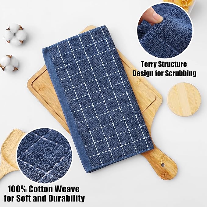 Homaxy 100% Cotton Terry Kitchen Dish Cloths, 6 Pack, Navy Blue | Ultra Soft and Absorbent, Suitable for Drying and Washing Dishes