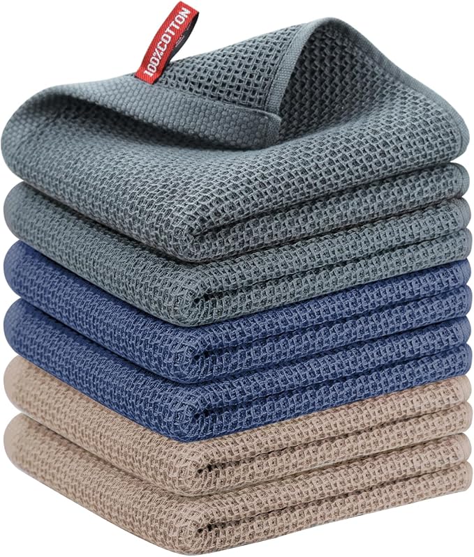 Nialnant 6 Pcs Kitchen Towels, 100% Cotton, 13 x 28 in | Kitchen Hand Towels, Super Soft And Absorbent Tea Towel, Dish Towels for Kitchen