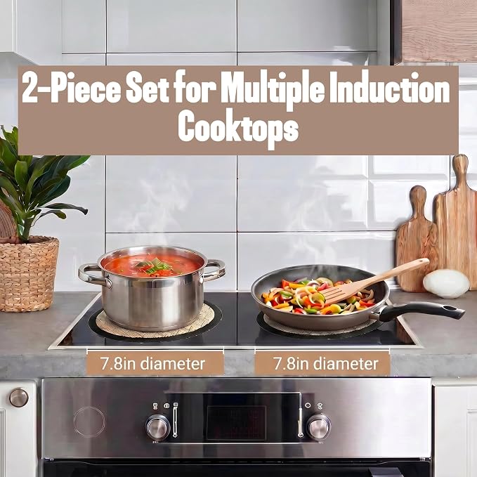Induction Cooktop Mat - Silicone Stove Cover, Stove Mat, 2 Pack 7.8”(20cm) | Scratch Protector for Magnetic Stove, Non-Slip Pads for Pots and Pans, Protects Induction Stove from Spills and Scratches