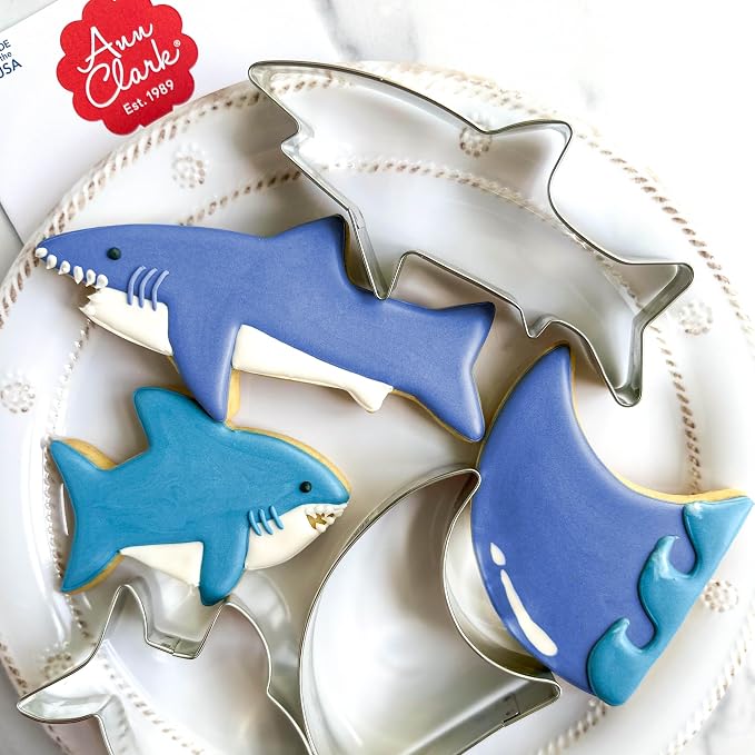 Ann Clark Shark Cookie Cutter Set of 3, Made in USA | Includes Large and Small Shark & Fin, Perfect Size and Shape, America's Largest Cookie Cutter Maker, Food-Safe American Steel