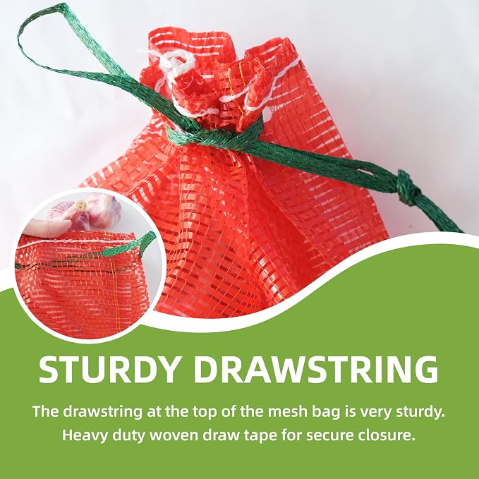 10 lb Mesh Onion Bags, 11"×18" Mesh Produce Bags Hanging Reusable Breathable Vegetable Storage Net Bag with Drawstring for Onions Potatoes Citrus Crawfish, Red (Pack of 10)