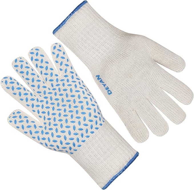 DEYAN Oven Gloves with Fingers, 932°F Heat Resistant Oven Mitts | Heat Proof & Cut Resistant Gloves with Non-Slip Silicone Grip for Kitchen Cooking, BBQ, Grill, Baking