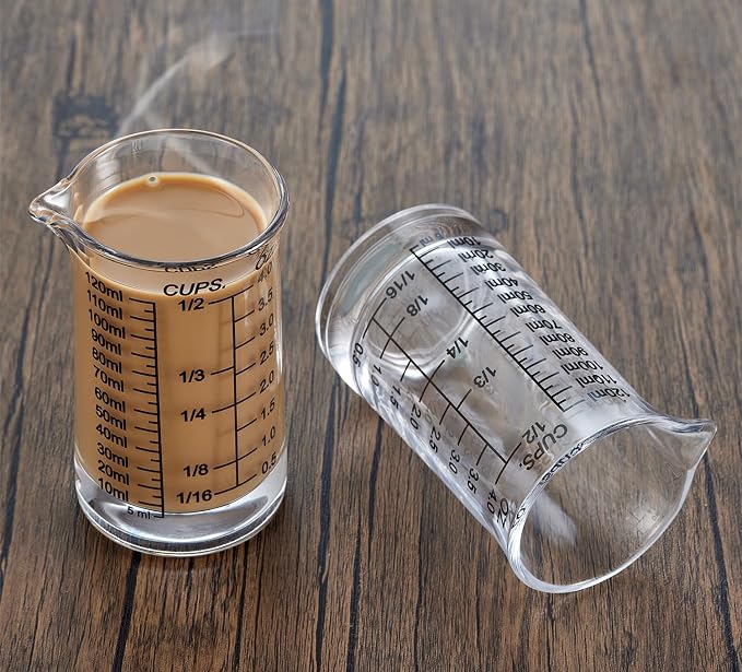 Ackers 4oz Glass Measuring Cup – Shot Glass with Ounce,Ml,Cups Markings for Kitchen & Bar(Pack of 2)