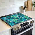 Watercolor Green Leaves Stove Top Cover Glass Cooktop Heat Resistant Cover,Ceramic Stove Top Covers Mat Prevents Scratching Stoves/Counter/Washer Protector, 28x20 in