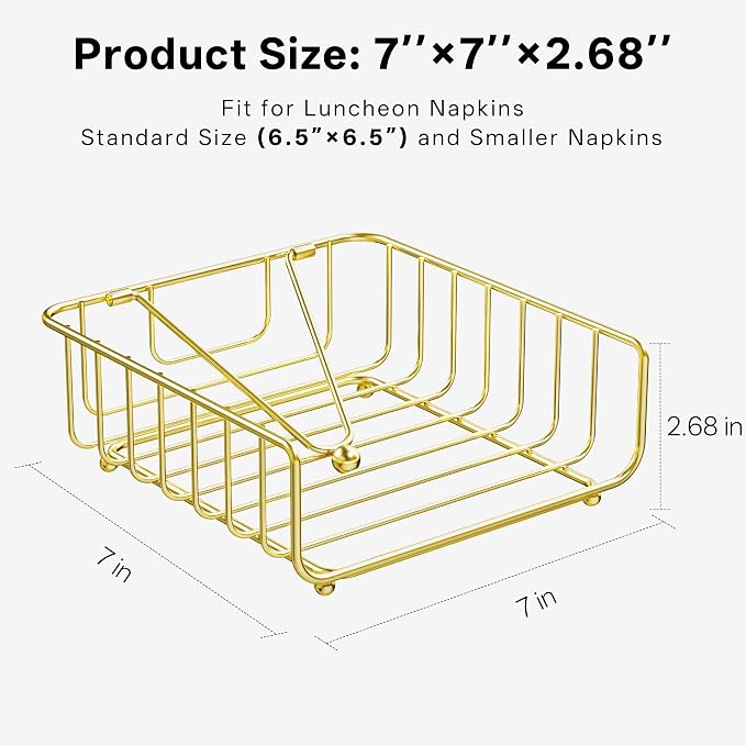 Napkin Holder for Table with Weighted Arm, Dinner Metal Flat Napkin Holders for Paper Napkins, Outdoor Napkin Dispenser Restaurant (Gold)