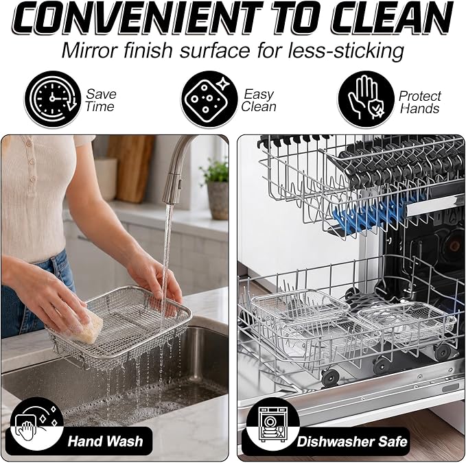 P&P CHEF 8.7 Inch Air Fryer Basket for Oven, Air Fryer Rack, 3 Pieces | Food-grade Stainless Steel Air Fryer Accessories for Frying Cooking Baking Roasting, Ideal for Fried Food, Dishwasher Safe