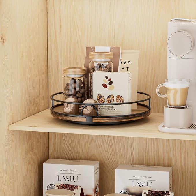 LAMU 9'' Rotating Lazy Susan Organizer, Wooden Lazy Susan Turntable | Pantry Storage for Table Top, Spice Organization, Cabinet, Kitchen, Bathroom Vanity, Table Decor