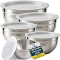 Baker's Signature Stainless Steel Mixing Bowls With Lid | Metal Bowl Set Of 5, Nesting Set For Food Prep, Baking,Storage, Cooking, Serving | Dishwasher Safe, 0.5/1.5/3/4/5 Qt