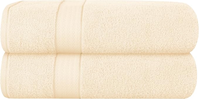 GLAMBURG 700 GSM Premium Cotton 2-Pack Oversized Extra Large Bath Sheet Set - 100% Combed Cotton - 2 Bath Sheets 35x70 - Luxury Hotel & Spa Quality - Durable Ultra Soft Highly Absorbent - Ivory