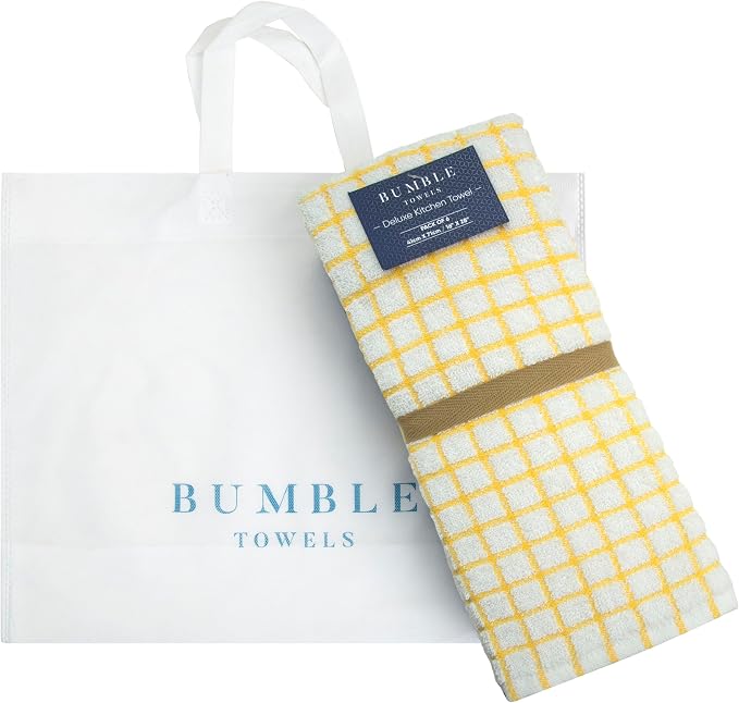 Bumble Kitchen Towels (6-Pack), 16"x28", 100% Cotton Dish Towels - Yellow | 380 GSM | Soft kitchen hand towels , Highly Absorbent & Durable Dish Towels for kitchen with Hanging Loop