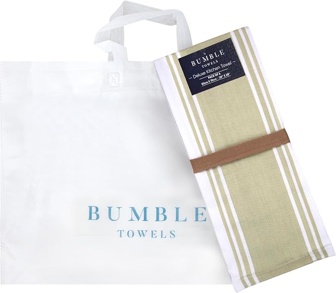 Premium Kitchen Towels 6 Pack 100% Cotton 20"x28" Dish Towels - Sage Wide | Large Flat & Terry Kitchen Linen Set with Hanging Loops, Highly Absorbent for Washing and Drying Dishes