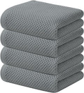 Kitinjoy 100% Cotton Waffle 4-Pack Kitchen Towels, 13" x 28", Grey | Super Soft, Ultra-Absorbent, Fast Drying, lightweight, Quick Drying Kitchen Hand Towels