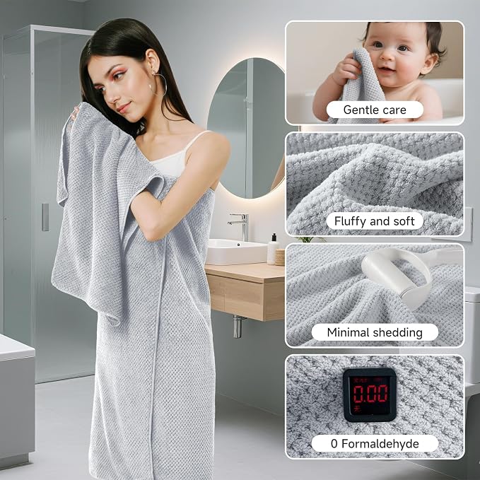 REDKISS 6 Piece Premium Towel Set, 2 Bath, 2 Hand, and 4 Wash Cloths, Ultra-Fiber Coral Fleece, Highly Absorbent Towels for Bathroom, Gym, Hotel, and Spa, Ideal for Everyday use, Light Grey