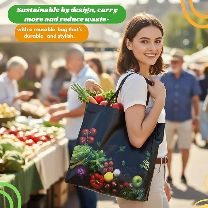 Simply Cool 25 Pack Reusable Grocery Bags, Large Tote Bags Bulk, Black | 13”x12.6”x7.25" Heavy Duty Non-woven Printed Shopping Bags with Handles, Foldable, Washable for Retail and Commercial use