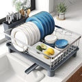 SNTD Dish Drying Rack for Small Kitchen Counter, 12.9" W x 16.9" L, Silver | Space Saving, Rotating Spout & Angled Drainboard for Quick Drainage, Stainless Steel, Removable Utensil Holder