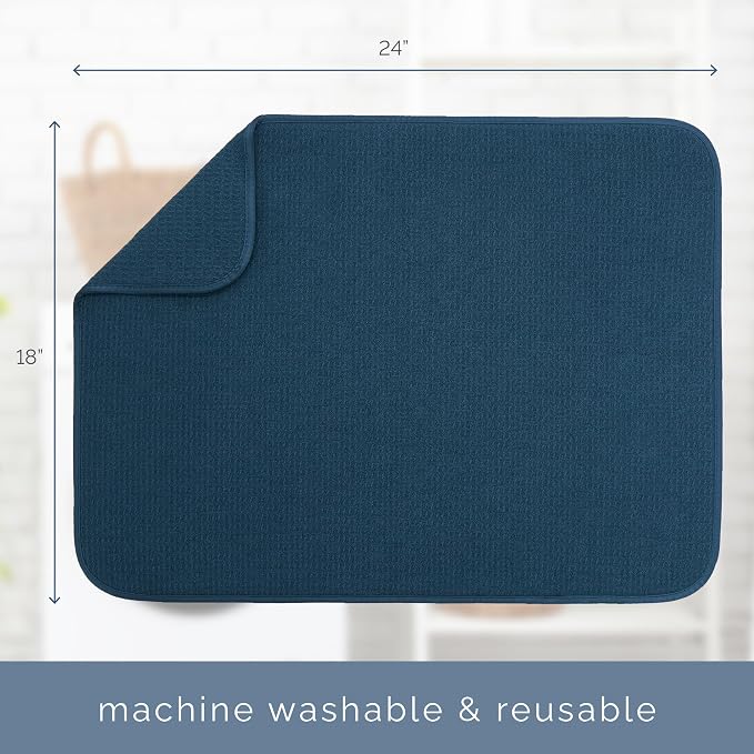 S&T INC. Dish Drying Mat, 18" x 24", XL, Navy | Absorbent Microfiber, Extra Large Kitchen Counter Mat for Dishes, Utensils, Pots and Pans, Machine Washable